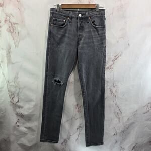 Levis Jeans Womens 27 X 28 Black 501 S Button Fly Distressed Knee Hole Straight